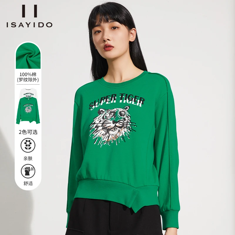 圆领长袖T恤设计感印花小个子宽松纯棉卫衣女141W0020