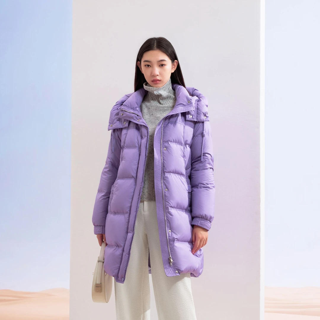 小个子连帽中长款加厚保暖羽绒服外套女154B4407