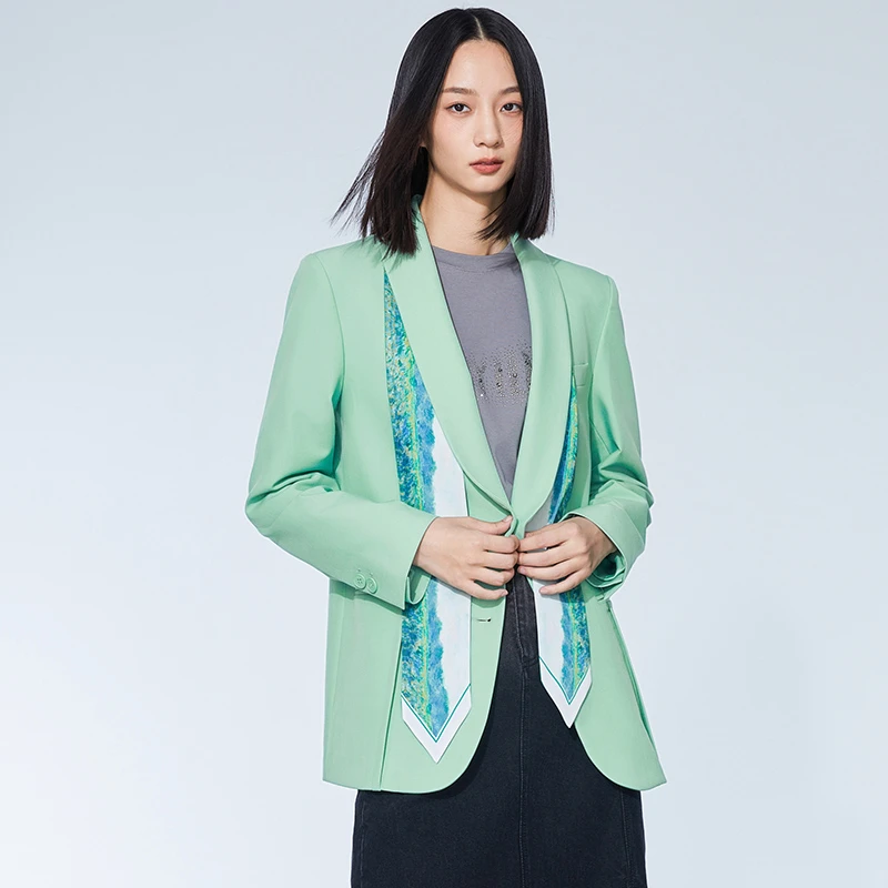 长袖时尚商务通勤西服休闲修身印花女士西装151A8156