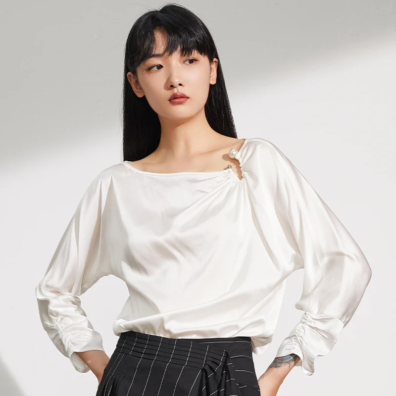 【小余专属】高级感一字领长袖休闲百搭衬衫女141S4117