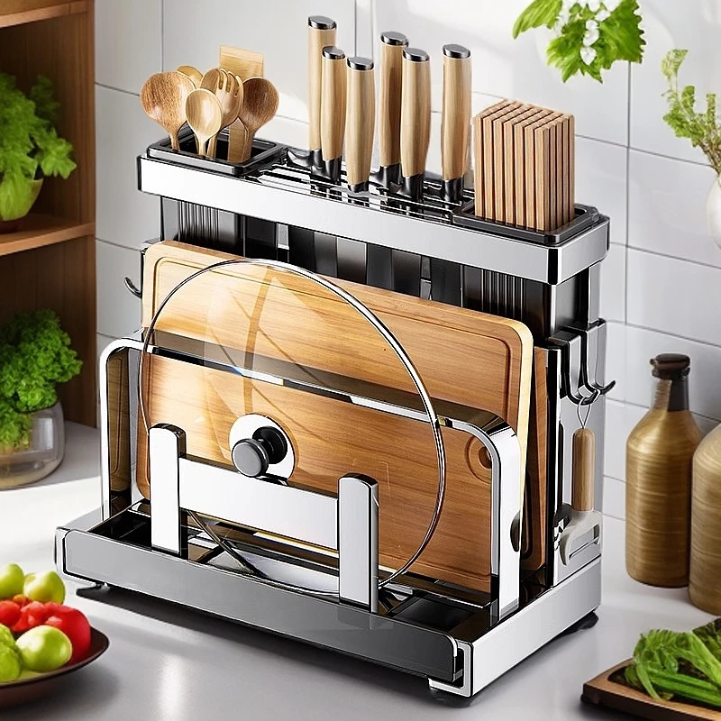 正品刀架置物架不锈钢厨房家用专用多功能菜刀砧板一体菜板收纳架