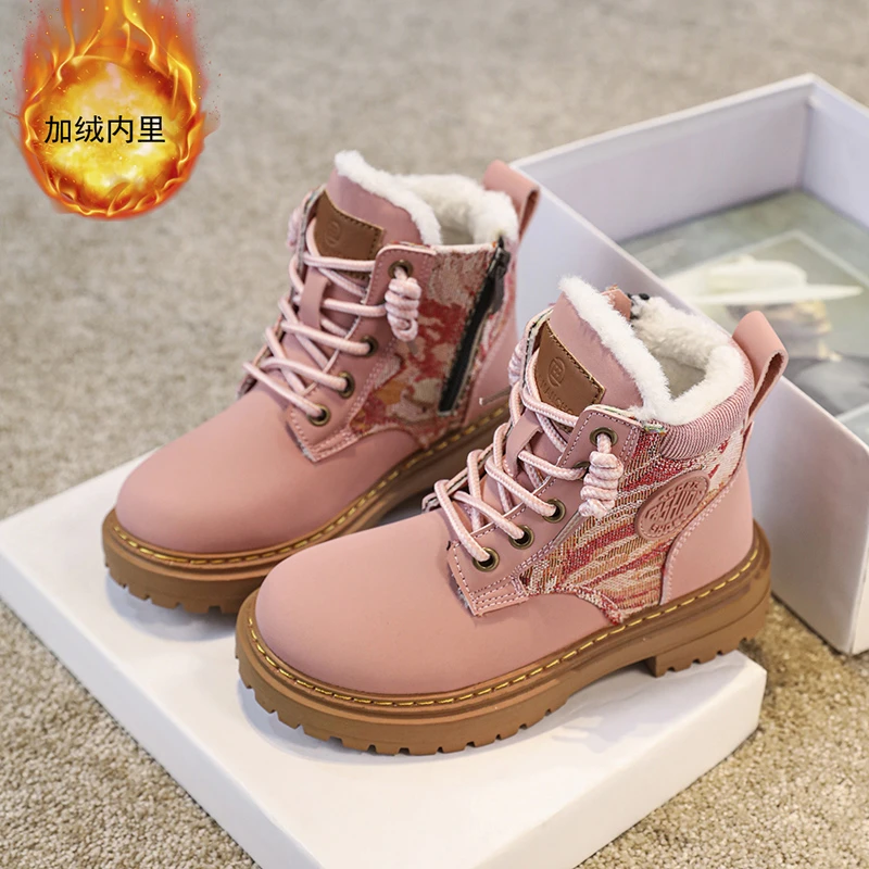 乔丹儿童短靴女孩中大童冬季加绒大棉二棉男童女童马丁靴保暖女童