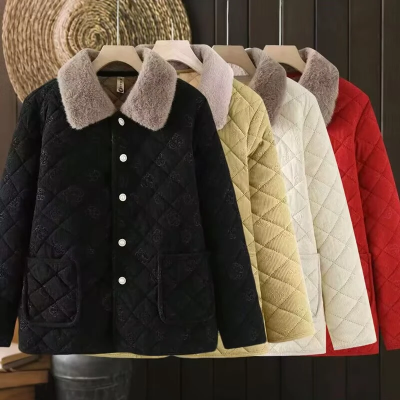 新款洋气加厚外套中老年大码棉衣加绒棉服棉袄百搭