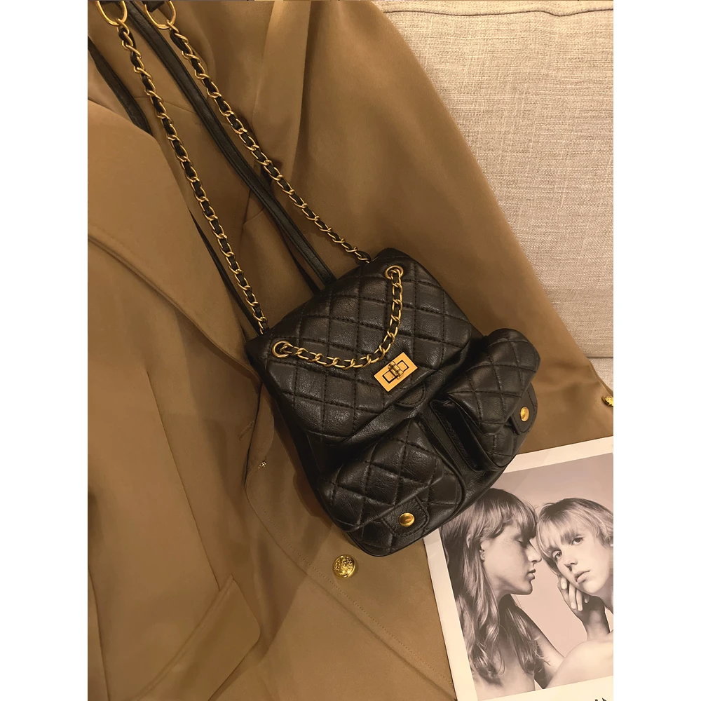 Chevios&Koirh高级感气质菱格背包女双肩包女2024新款书包网红书