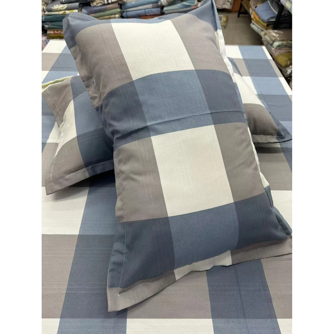 （枕套）山东粗布面料加厚加密段条提花三枚缎-大蓝格