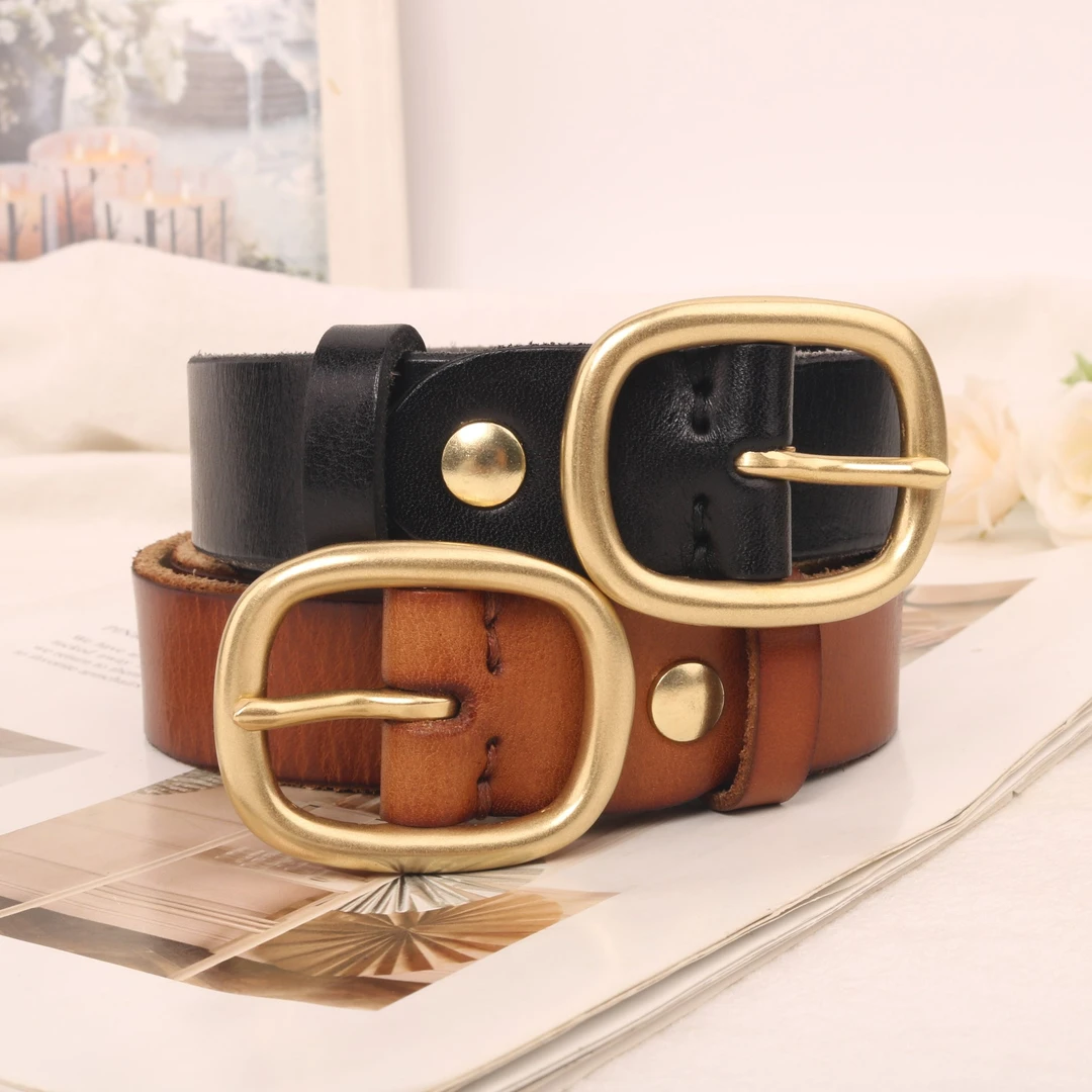 【小雪推荐】复古椭圆型女士牛皮腰带西装大衣西裤牛仔裤复古皮带