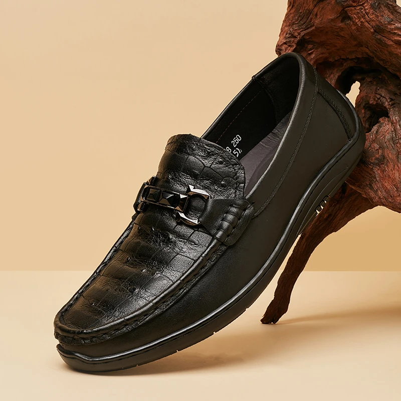 6628皮鞋男一脚蹬豆豆鞋乐福鞋黑色时尚百搭真皮透气软底乐福