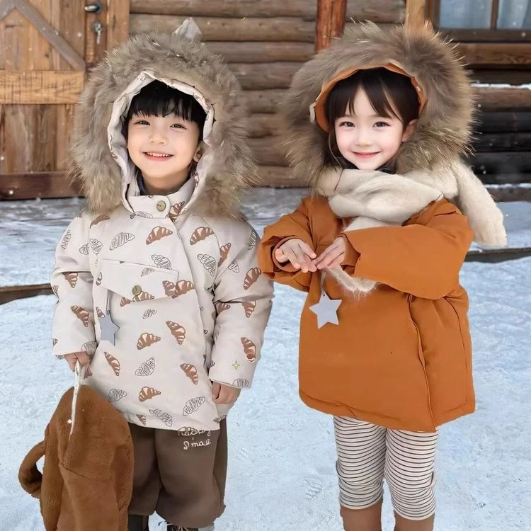 精灵帽羽绒服轻薄款女童服新国标90白鸭绒加厚尖尖帽貉子毛羽绒服