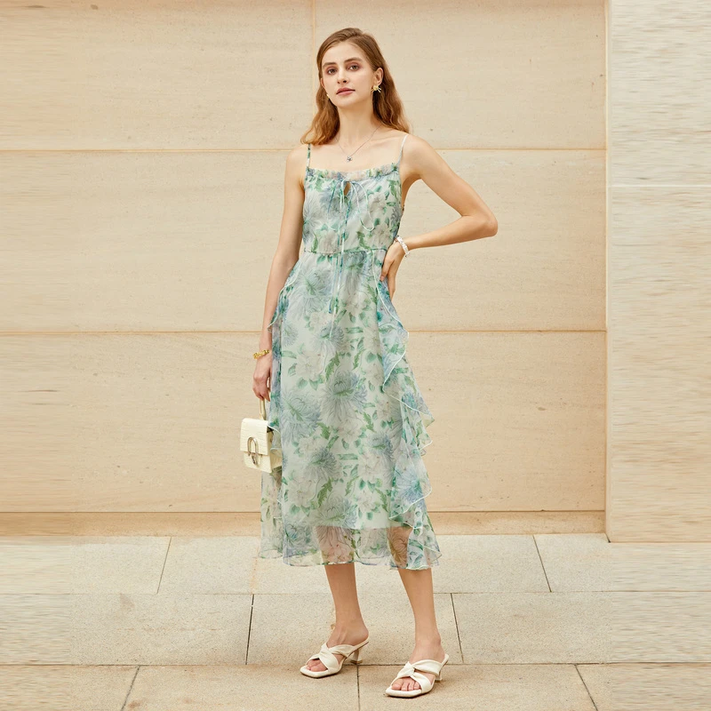 S·DEER圣迪奥春夏碎花裙设计师法式时尚甜美复古吊带裙S232Z12X5