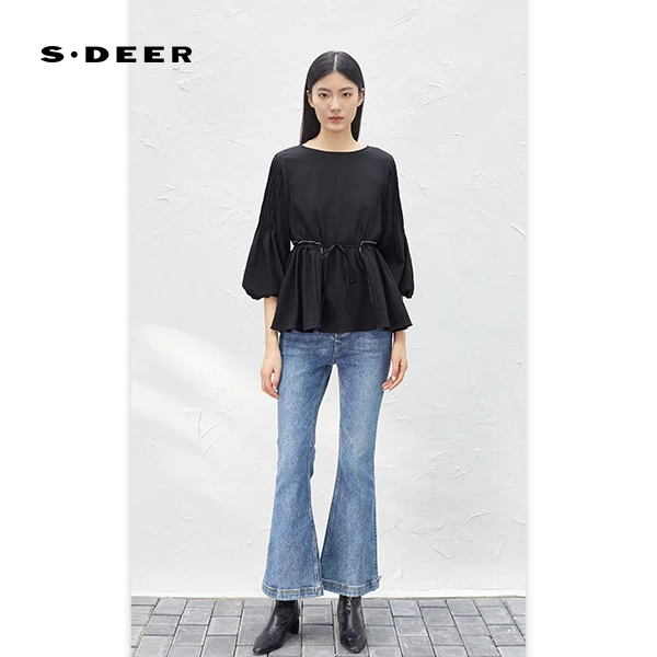 S·DEER圣迪奥春秋季时尚宽松百搭休闲轻职场长袖衬衫S233Z0511