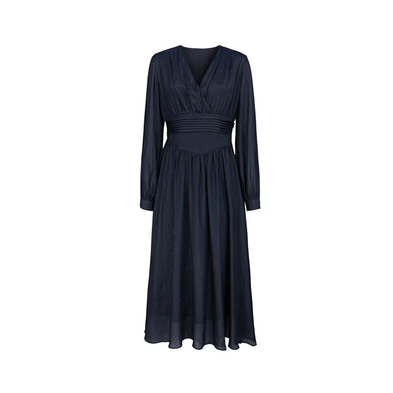 S·DEER圣迪奥春季时尚显瘦气质长袖轻奢法式收腰优雅修身连衣裙