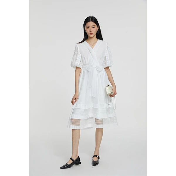 S·DEER圣迪奥春季时尚法式气质显瘦优雅百搭拼接连衣裙S232Z1205