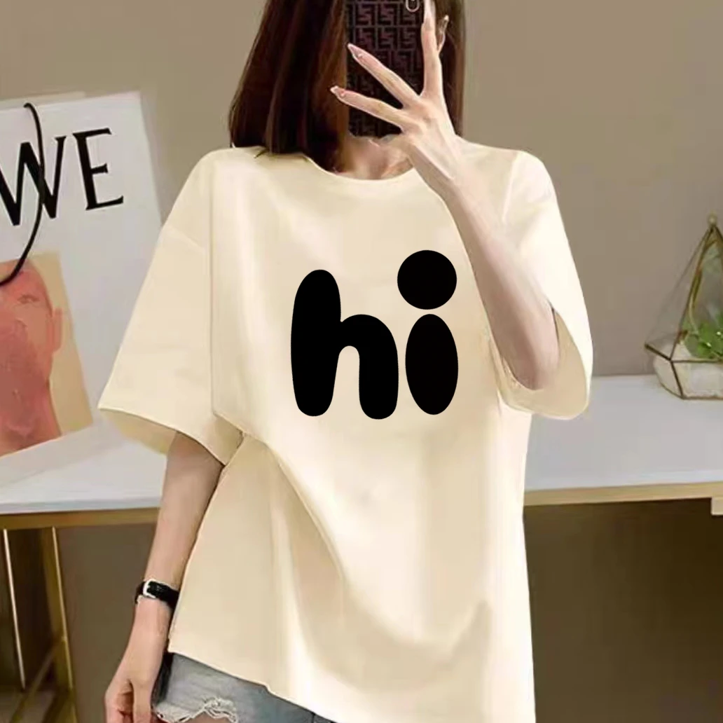 【港风】落肩款秋夏多巴胺百搭男女同款休闲印花短袖-椭圆HI