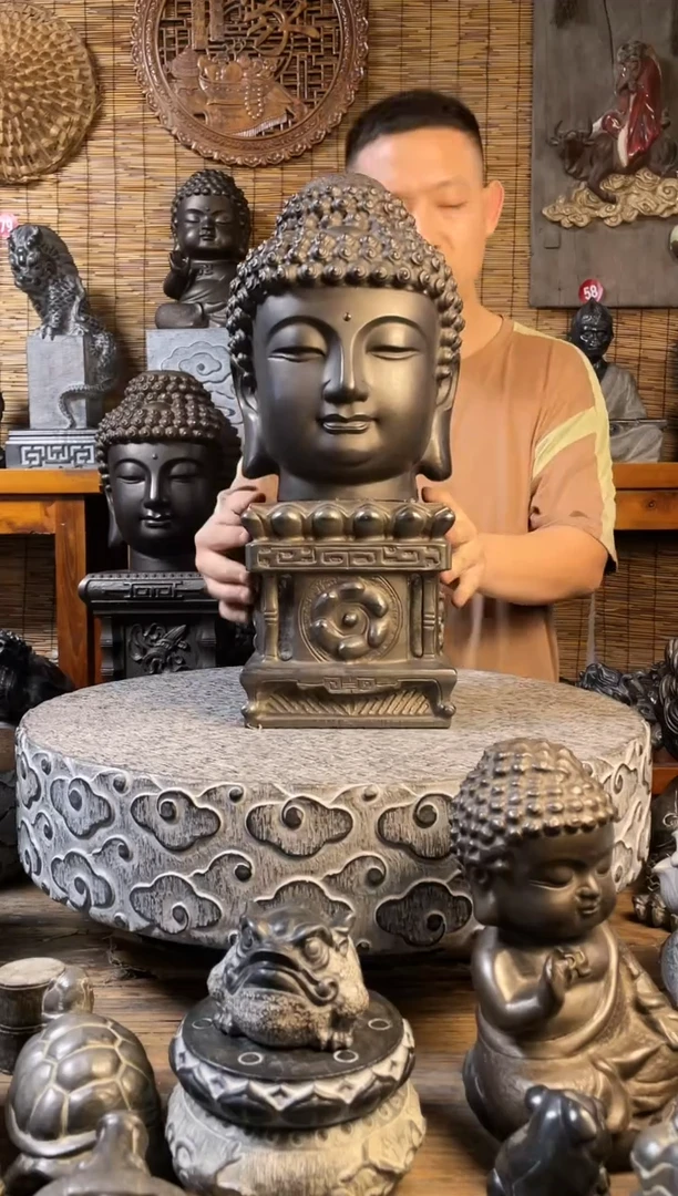 【闪购商品】30佛头+时来运转底座天然青石雕刻