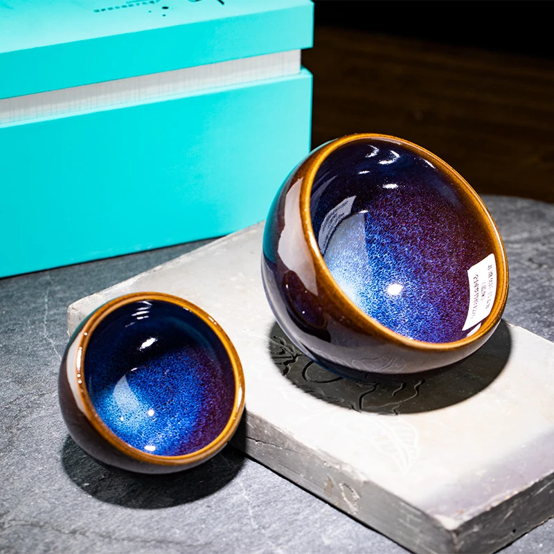 建窑建盏福利吕孟霏名家主人杯回蓝对杯全手工