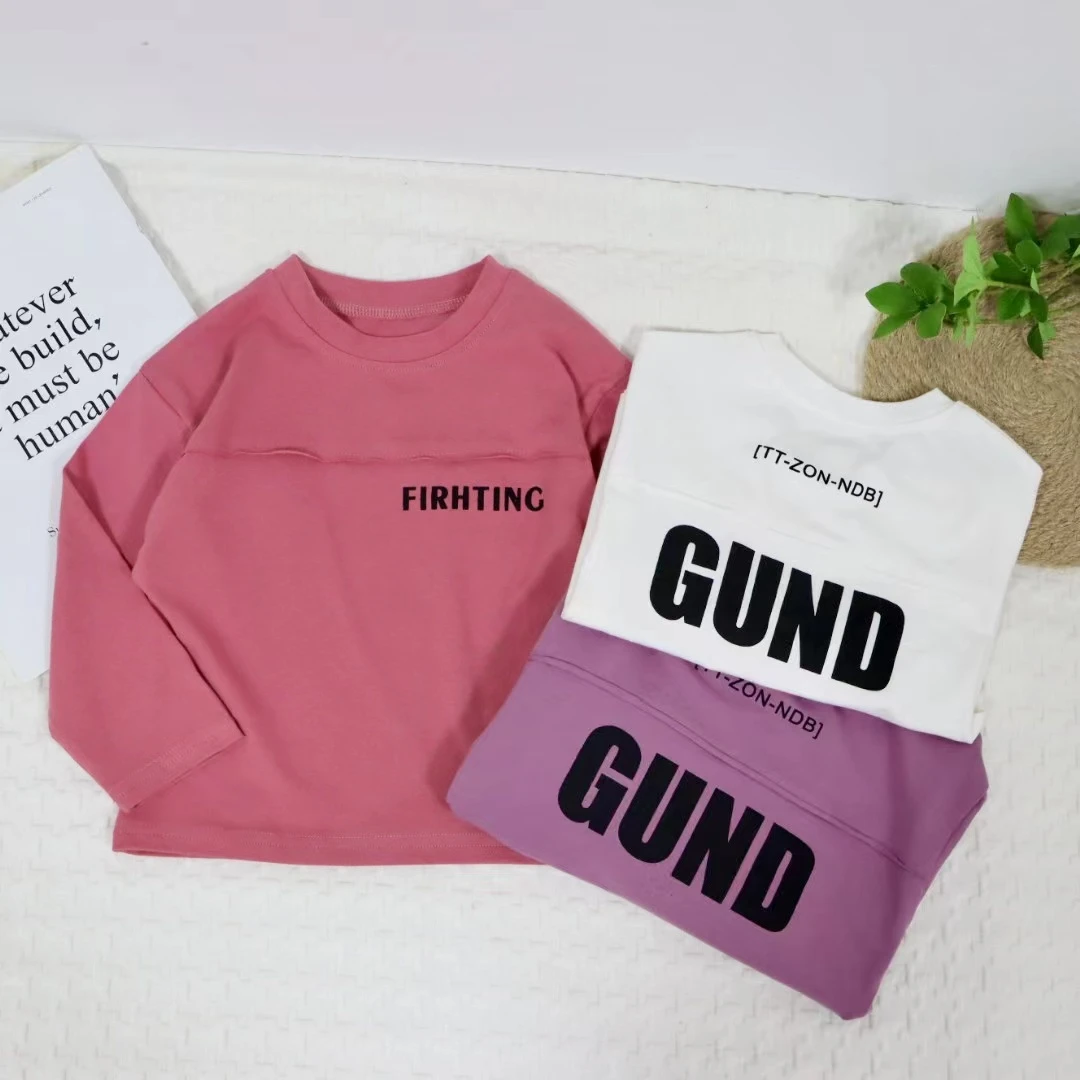 韩版儿童长袖T恤2024秋款男女童字母日系潮牌T宝宝拼接打底衫