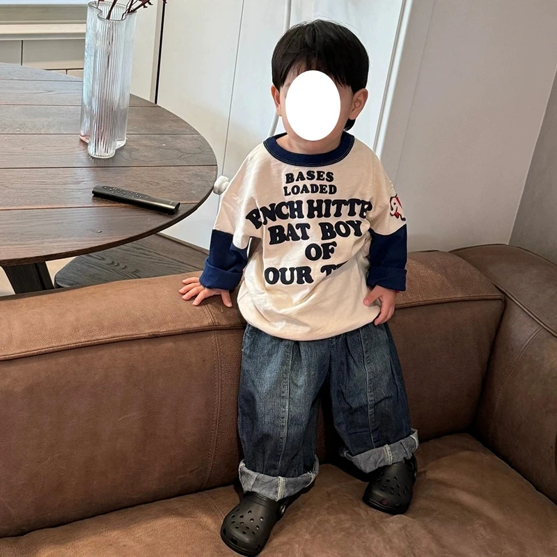 韩国童装男童T恤2025新款日系潮早秋儿童时髦洋气假两件T恤长袖