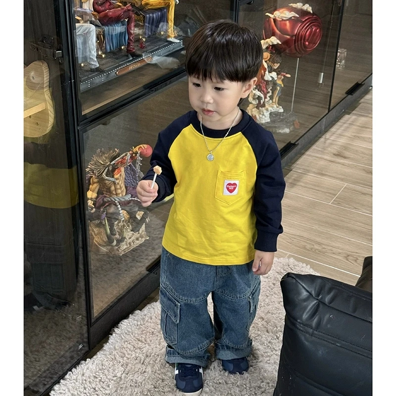 诗诗熊  童装男童T恤2025新款潮男宝宝时髦洋气撞色长袖T恤秋款
