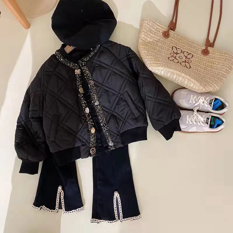 巴拉拉吧女童小香风外套棉衣棉服秋冬款儿童拼接短款上衣冬季加厚