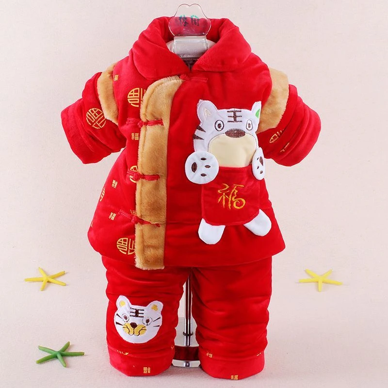 男女婴幼儿唐装红色套装1岁6月宝宝百天周岁加厚新年装拜年衣服