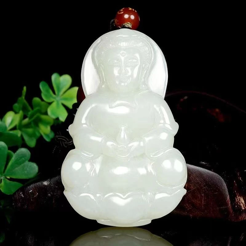 白色抱手观音吊坠男士挂件挂饰手工雕刻精美观音挂坠男款情侣坠链