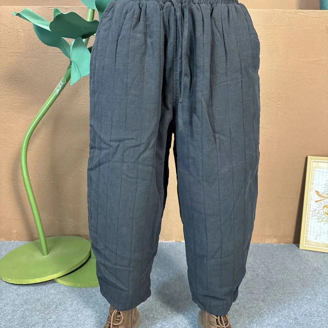【小雨原创】88116亚麻砂洗纯色夹棉裤（裤长87，臀围135）时尚休闲