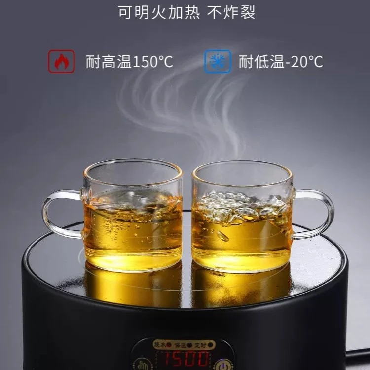 赠玻璃小茶杯加厚带把耐热品茗杯透明小杯子主人杯家用功夫茶具