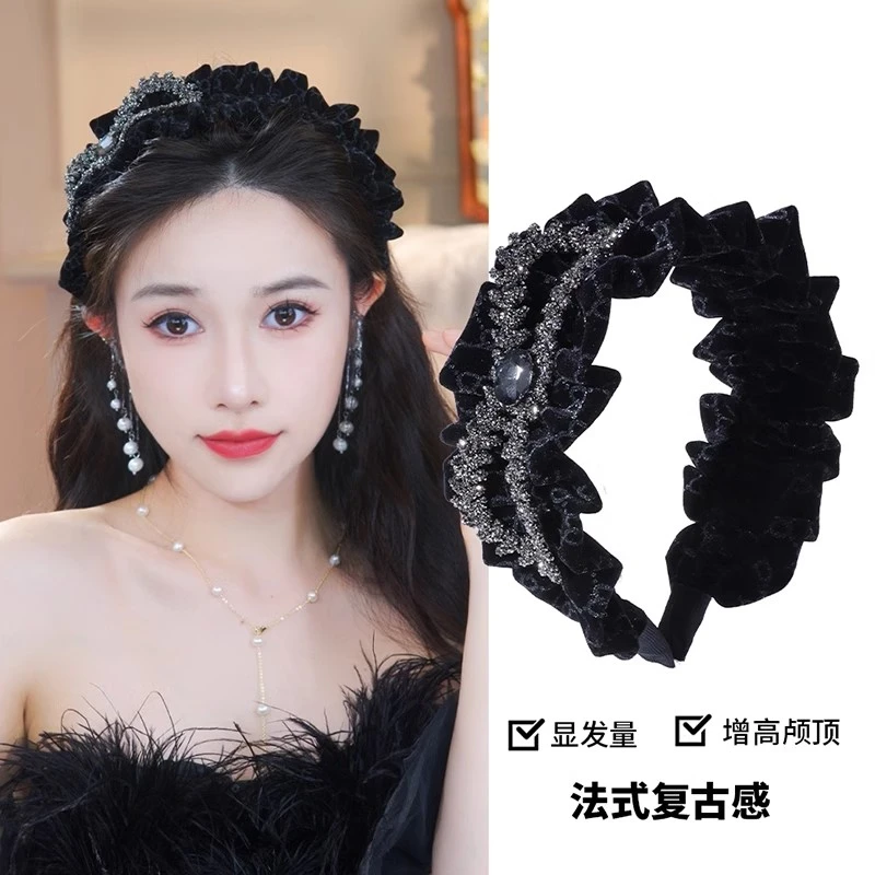 高颅顶蝴蝶结发箍显脸小发箍黑色洋气秋冬压发头箍上档次爆款发卡