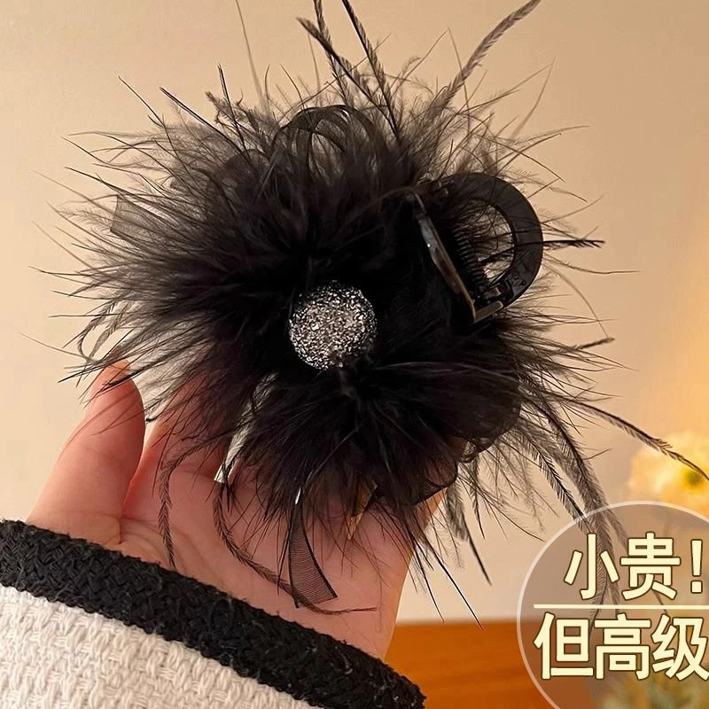 超仙~风欧根纱蝴蝶结羽毛8厘米抓夹气质时尚浪漫毛毛抓夹秋冬新款