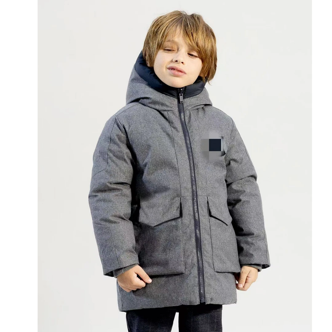90-120cm 法单男童浅灰绗缝两面穿派克大衣
