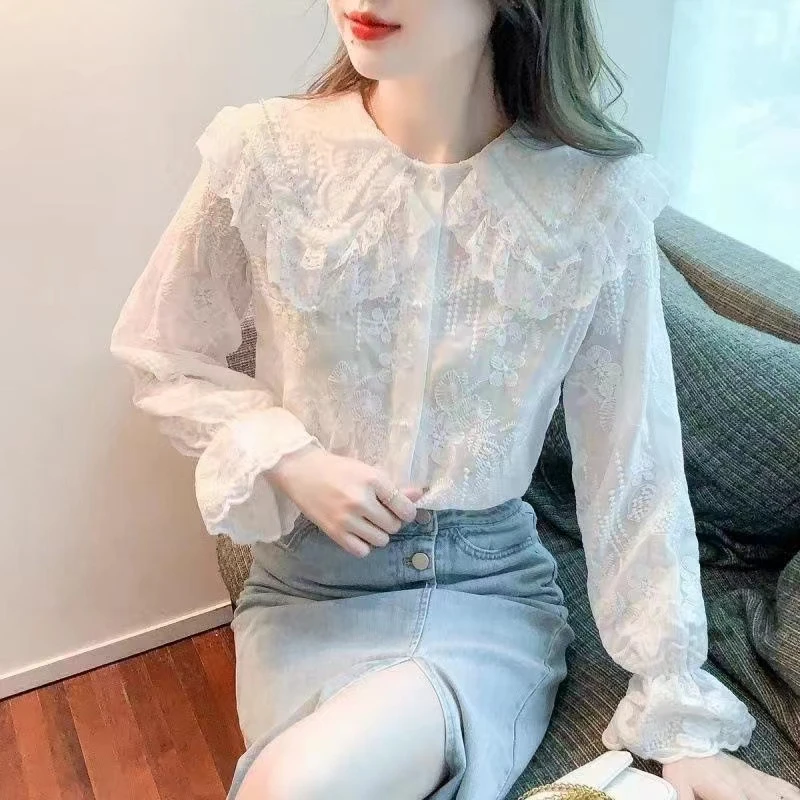 百搭四季款连衣裙蕾丝显瘦气质长袖洋气时尚秋季荷叶边甜美娃娃领