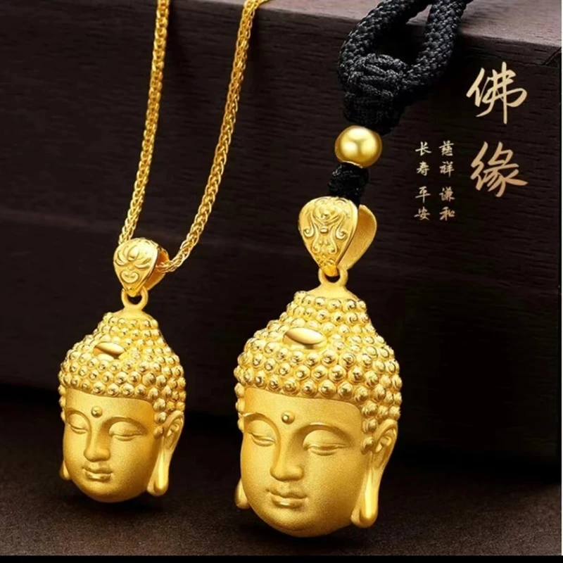 铜合金吊坠 古法佛头吊坠刻平安黑绳项链男女久不掉色配饰吊坠绳
