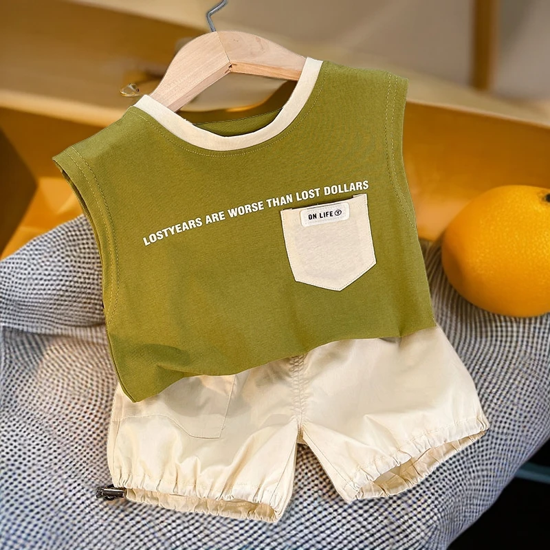 宝宝夏装2025新款坎肩套装儿童无袖夏款洋气酷帅男童夏天背心两件