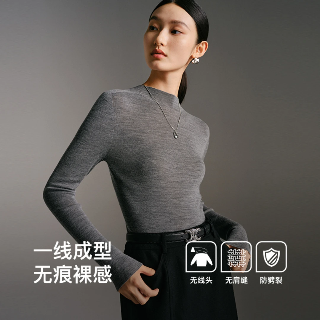 迪赛尼斯冬季新款通勤风时尚正肩修身半高领长袖打底毛衣女