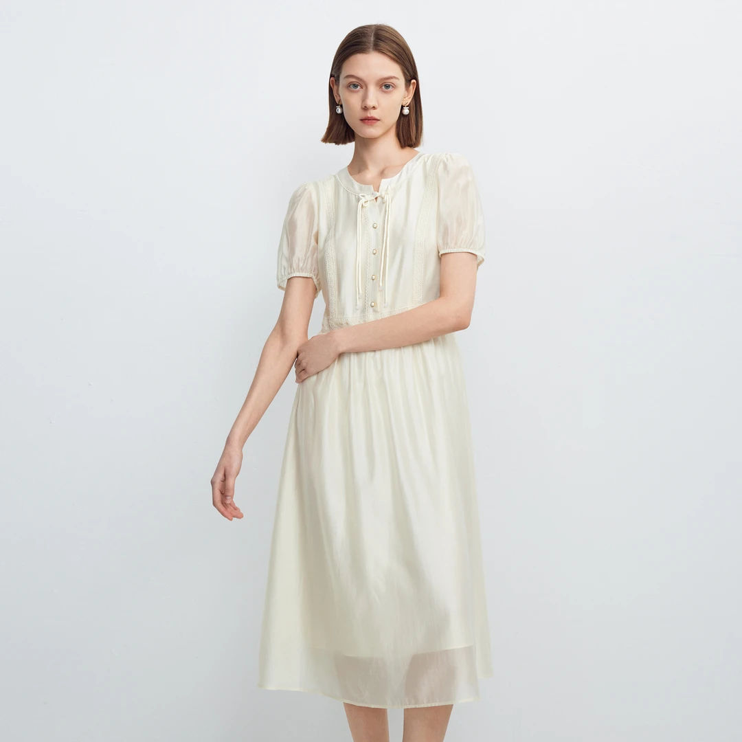 迪赛尼斯夏季高级感气质清冷新中式长裙短袖连衣裙