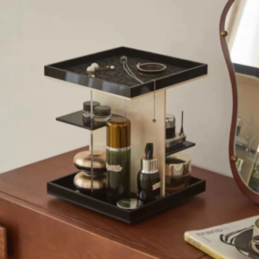 亚克力旋转复古化妆品收纳盒桌面首饰梳妆台护肤品置物架收纳架