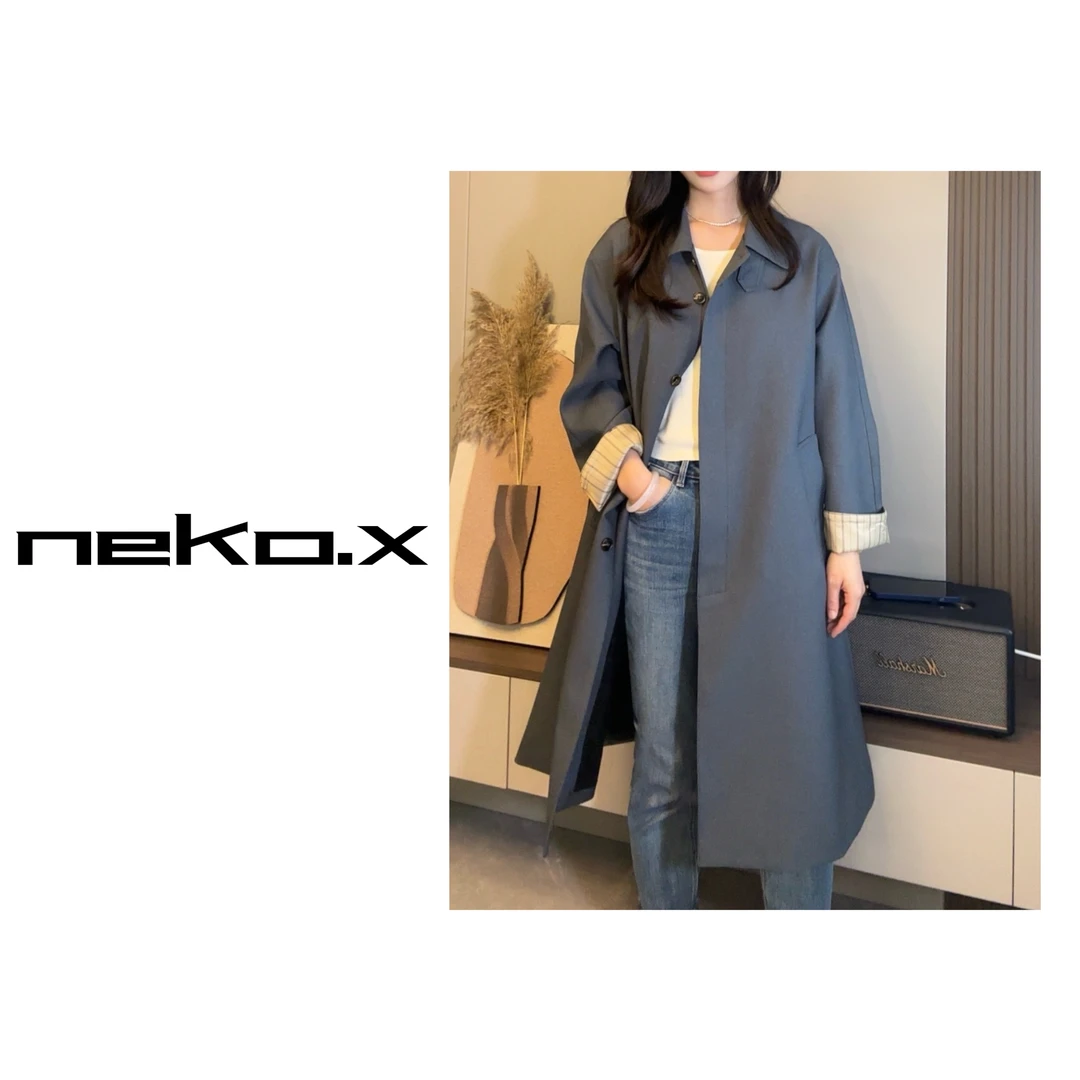 neko.x冬日邮差藏青色风衣
