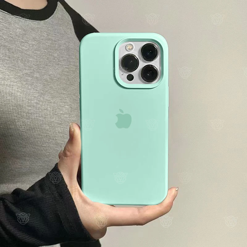 液态硅胶淡青色iPhone15Promax手机壳ins简约防摔苹果14/13保护套