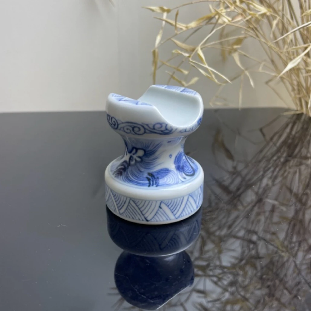 景德镇手工手绘元青花哑光釉海水雪茄架盖置两用单茄茄多用途陶瓷
