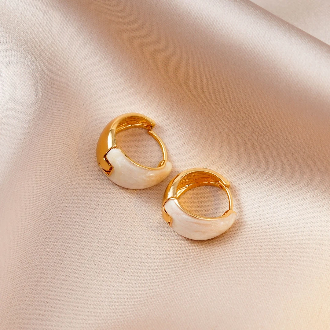 铜合金耳饰 耳环白色轻奢时尚个性ins风耳环耳饰耳钉N1976