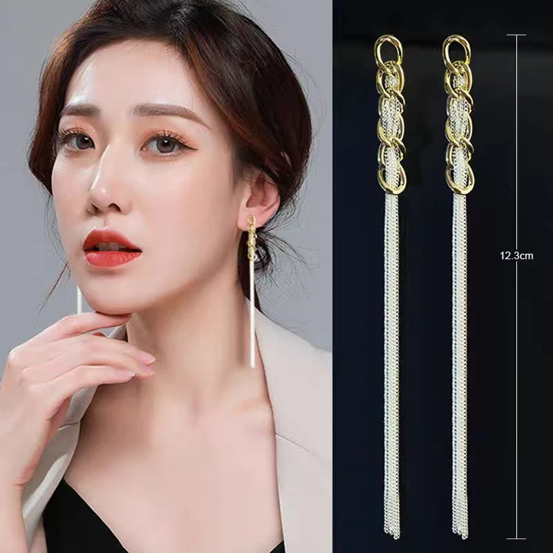 铜合金耳饰 显脸小超仙耳环长款女欧美明星气质N1970