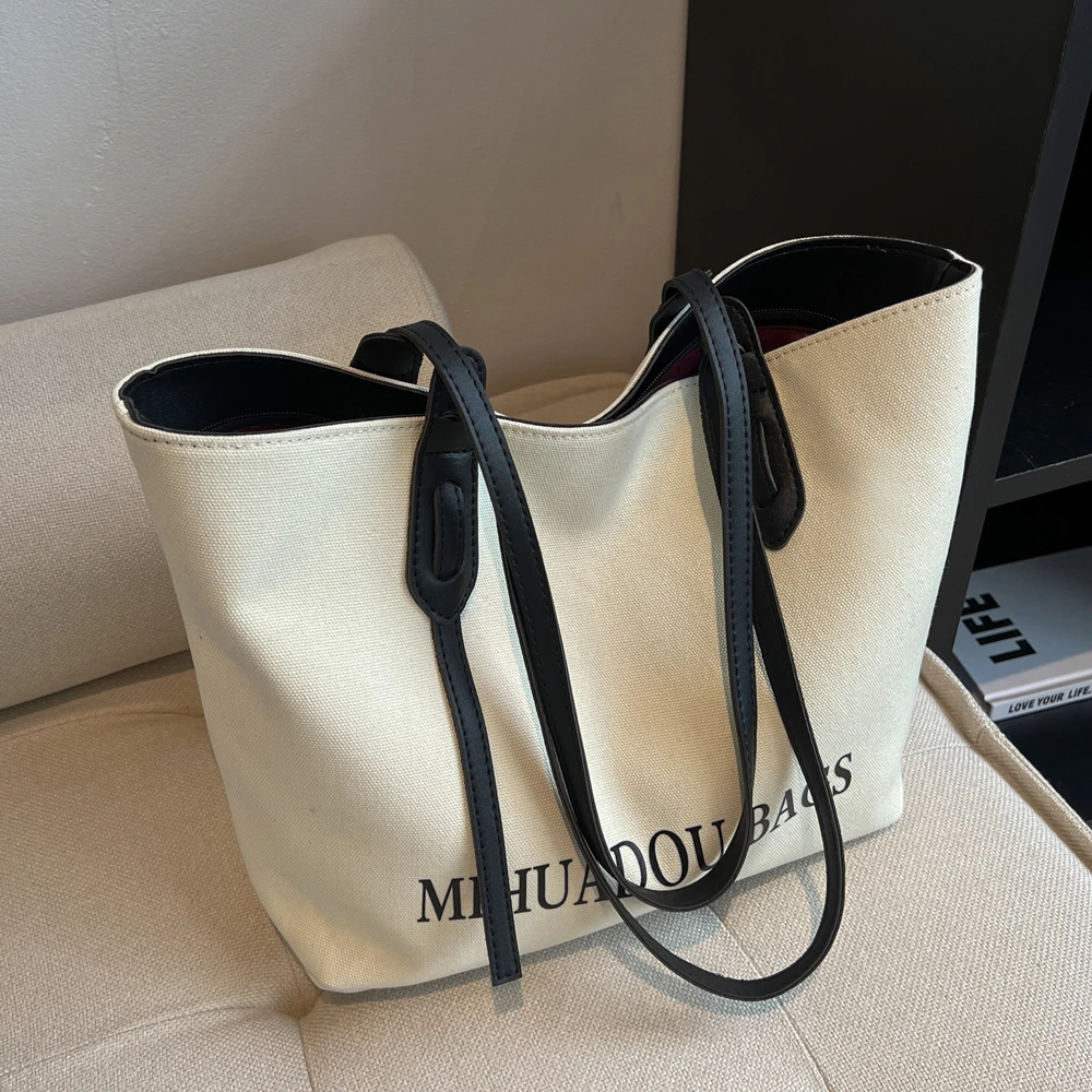 2024新款日系布包单肩包大学生上课通勤包托特包帆布包包女大容量