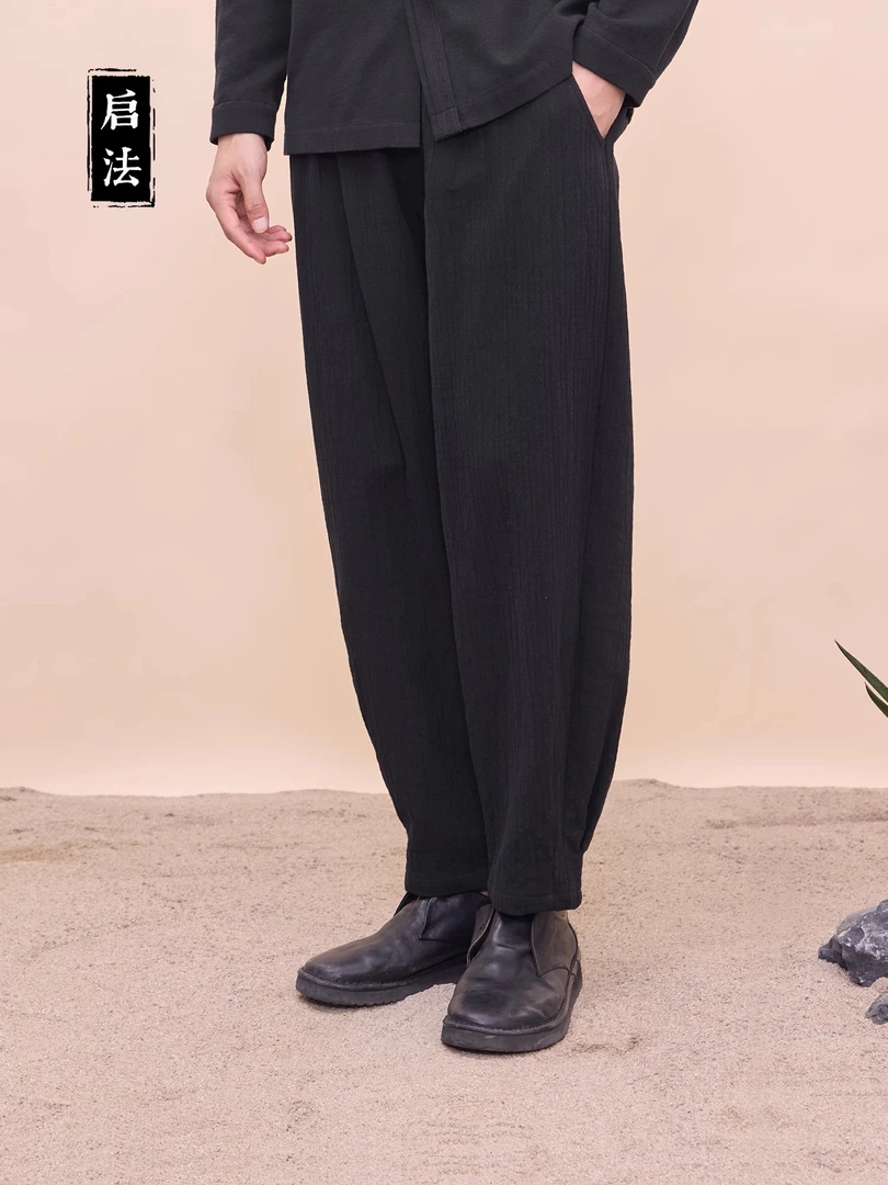 启·法男装冬季新款休闲裤男士新中式长裤全棉舒适百搭松紧腰裤子.