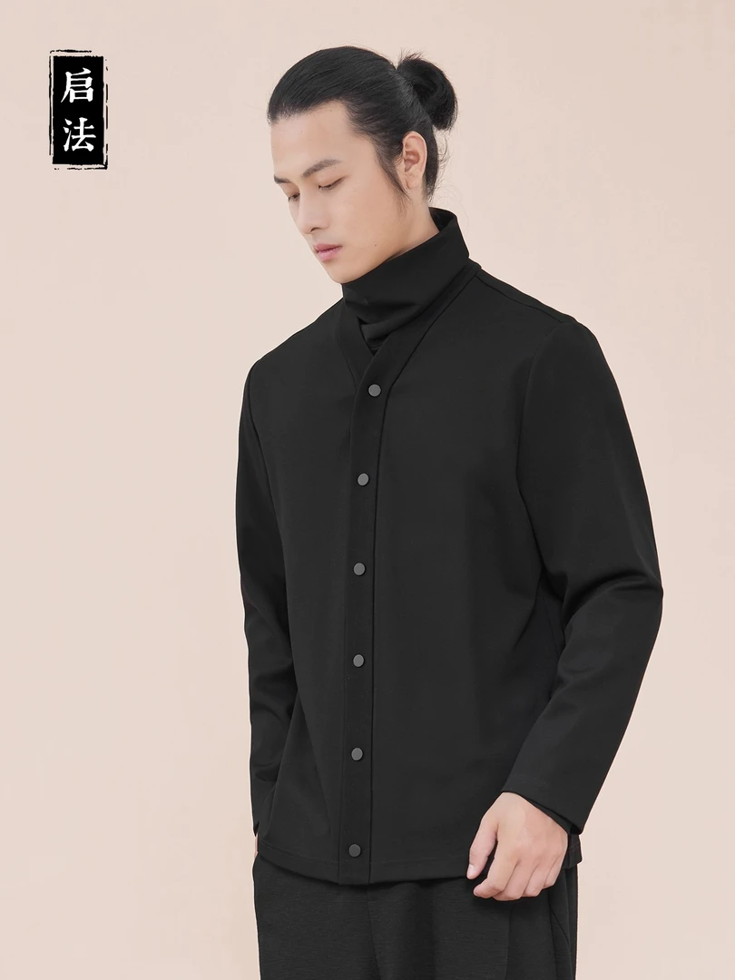 启·法男装新款衬衫式外套男宽松休闲长袖衬衣男百搭V领秋冬夹克男