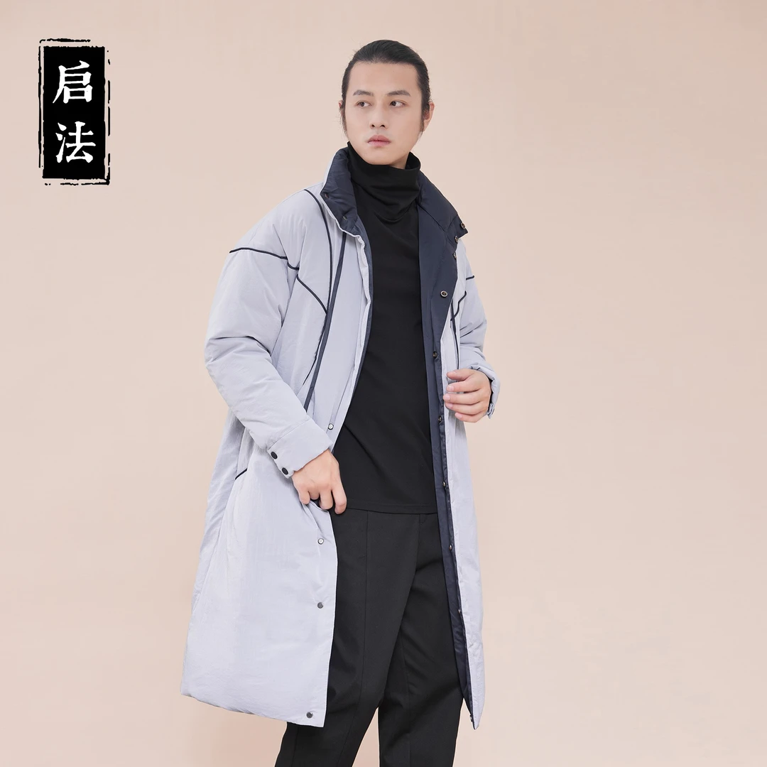启·法男装新款白鸭绒羽绒服冬季保暖长款羽绒大衣男宽松休闲潮