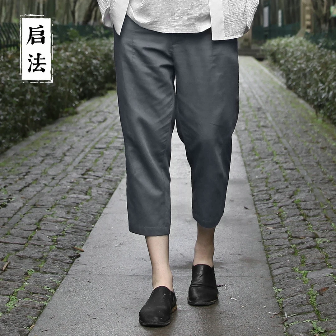 启·法棉麻男装7分裤男士直筒休闲麻裤宽松百搭亚麻裤男七分裤薄