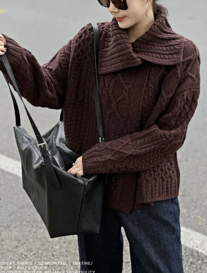 XULI'S EPOCH大翻领麻花纹针织衫早秋·飞回来小黑屋G3053