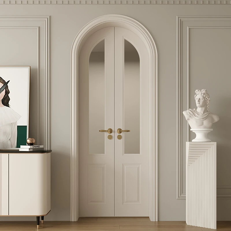 潮盛CS-G022复古法式圆弧形卧室门实木房间门烤漆拱形双开门白色