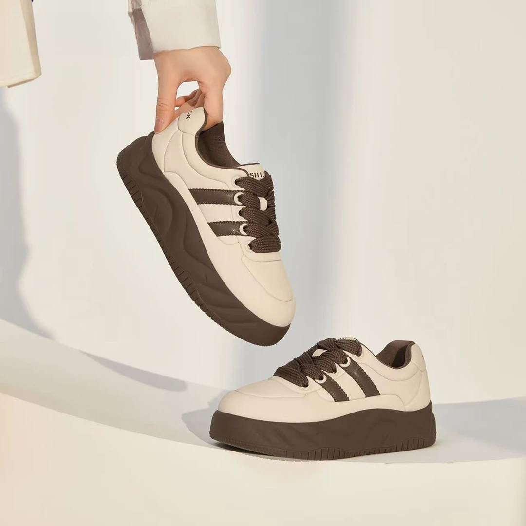 秋冬加厚女鞋 2024秋冬新款厚底25731系带面包鞋学生加绒保暖鞋