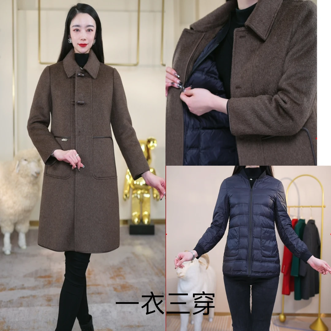 璐娅娜【直播专享】81女款羽绒服鸭绒大衣羊毛中老年外套冬季女装